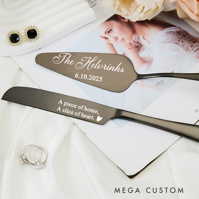 Personalized Cake Knife and Server Set Custom Housewarming Gift New Home Dining Accessories Elegant Design for Couples