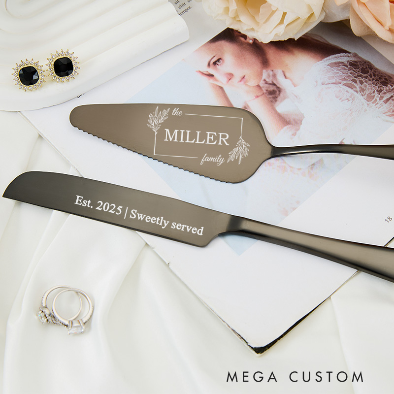 Personalized Wedding Cake Server Set With Box Engraved Cake Cutting Set Anniversary Housewarming Keepsake