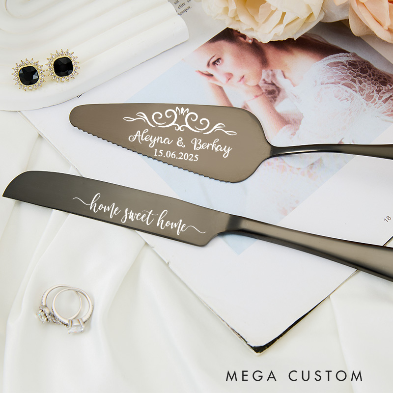 Personalized Cake Knife and Server Set Home Sweet Home Design Custom Housewarming Gift New Home Dining Accessories Elegant Engraved Decorative Theme