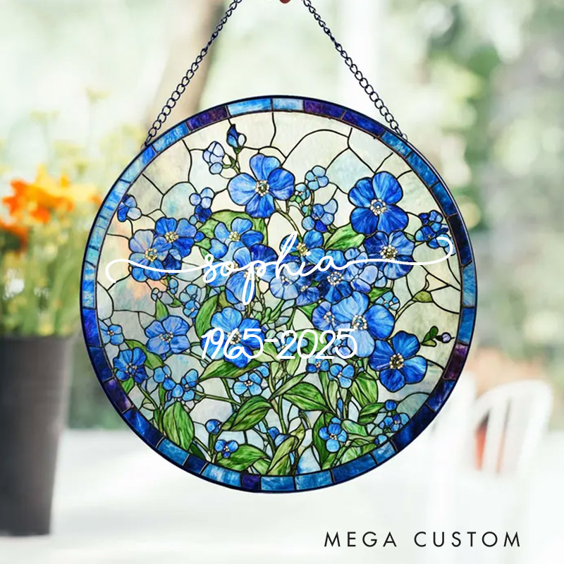 Personalized Forget Me Not Stained Glass Suncatcher Window Hanging Decor Sympathy Gifts for Loss of Loved One