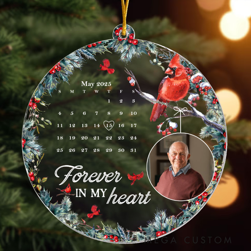 Personalized Acrylic Photo Christmas Ornament Forever IN MY heart Sympathy Gift for Loss of Father