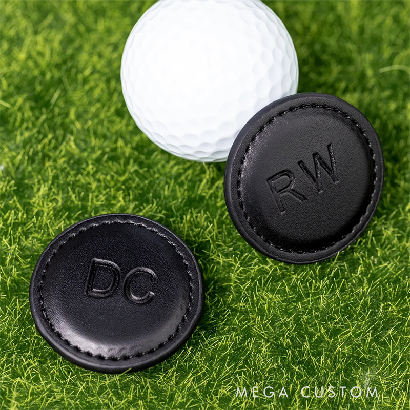 Personalized Leather Golf Ball Marker with Custom Initials 