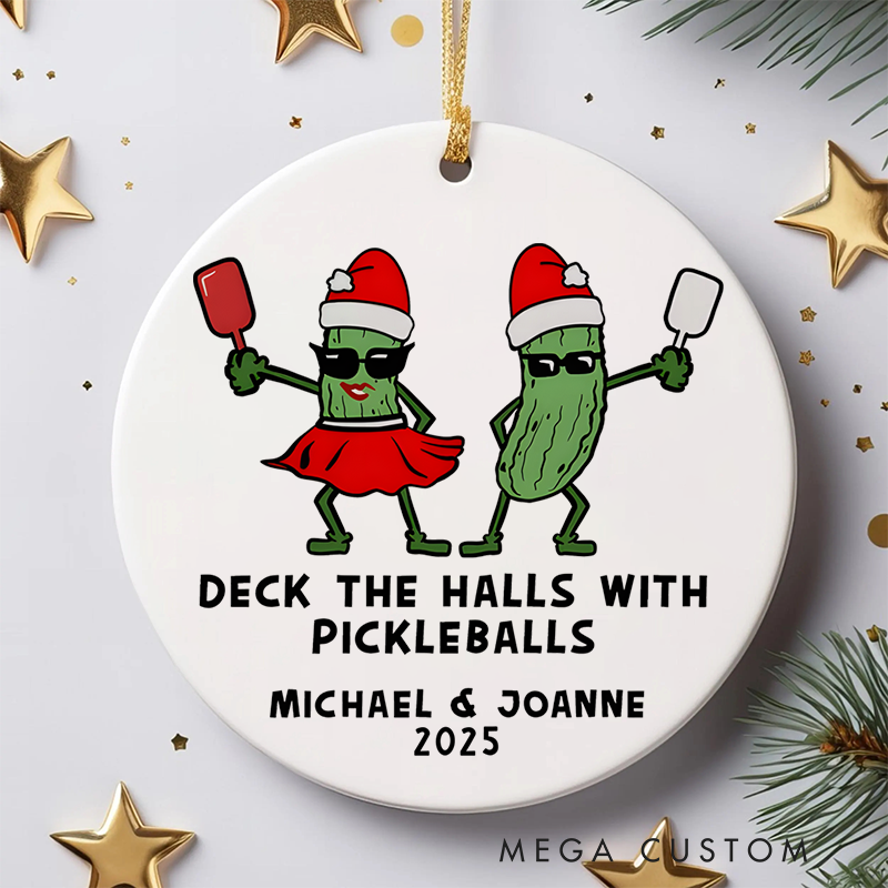 Personalized Pickleball Christmas Ornament with Custom Names and Year