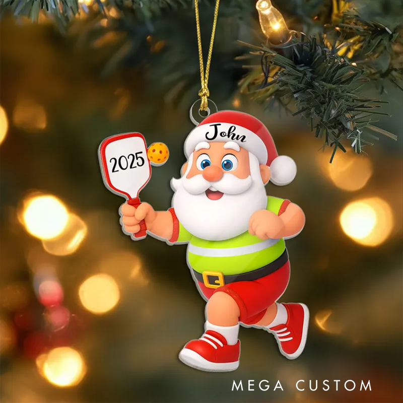 Personalized Pickleball Santa Acrylic Ornament with Custom Name and Year