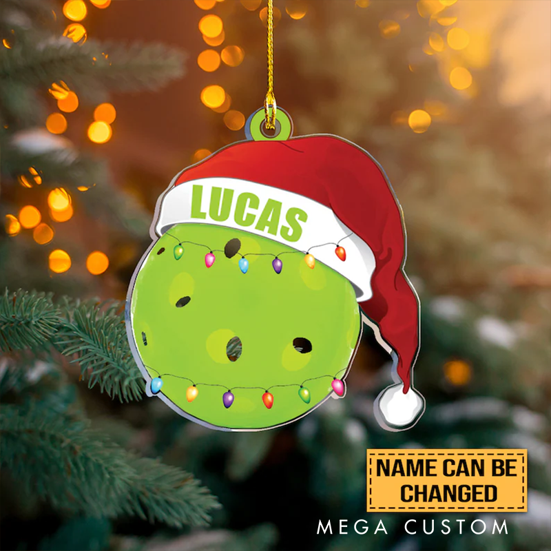 Personalized Pickleball Christmas Acrylic Ornament with Custom Name and Festive Design
