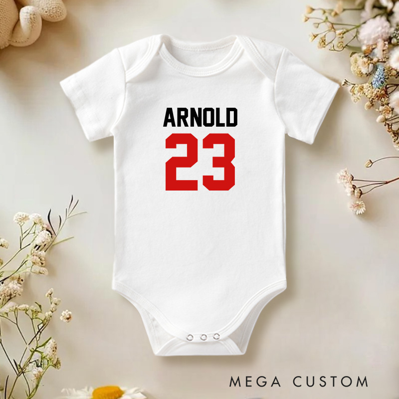 Personalized Sports Inspired Jersey Number Design Baby Onesie