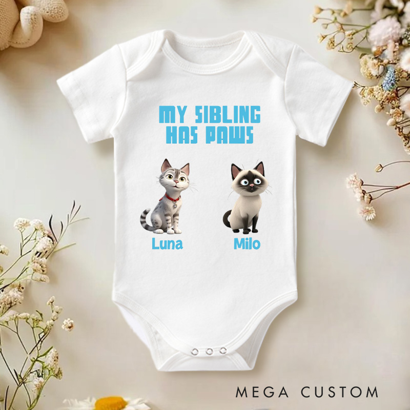 Personalized Cute Feline Family Bond with Adorable Cat Sibling Theme for Little Ones Baby Bodysuit