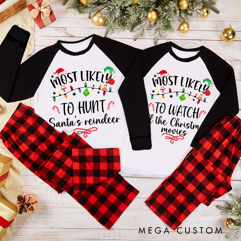 Personalized Classic Christmas Movie Inspired Most Likely to Christmas Family Matching Pajamas Family Name Shirts Movie Holiday Shirt