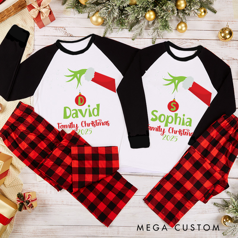 Personalized Classic Christmas Movie Inspired Green Monster Christmas Family Matching Pajamas Family Name Shirts Movie Holiday Shirt