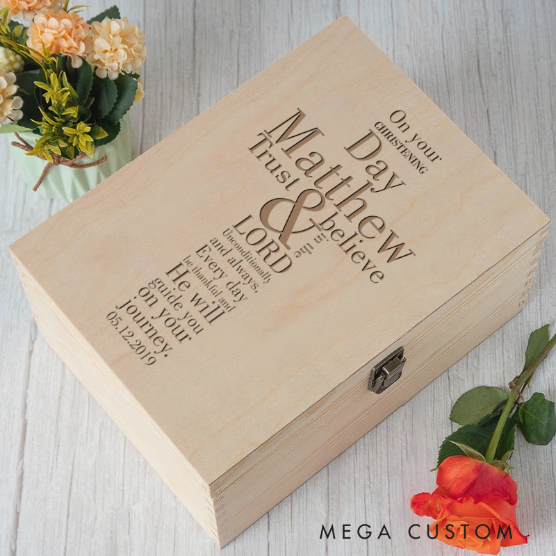 Personalized Trust and believe in the Lord Wooden Keepsake Box with Name and Date Religious Gift Christening Gift