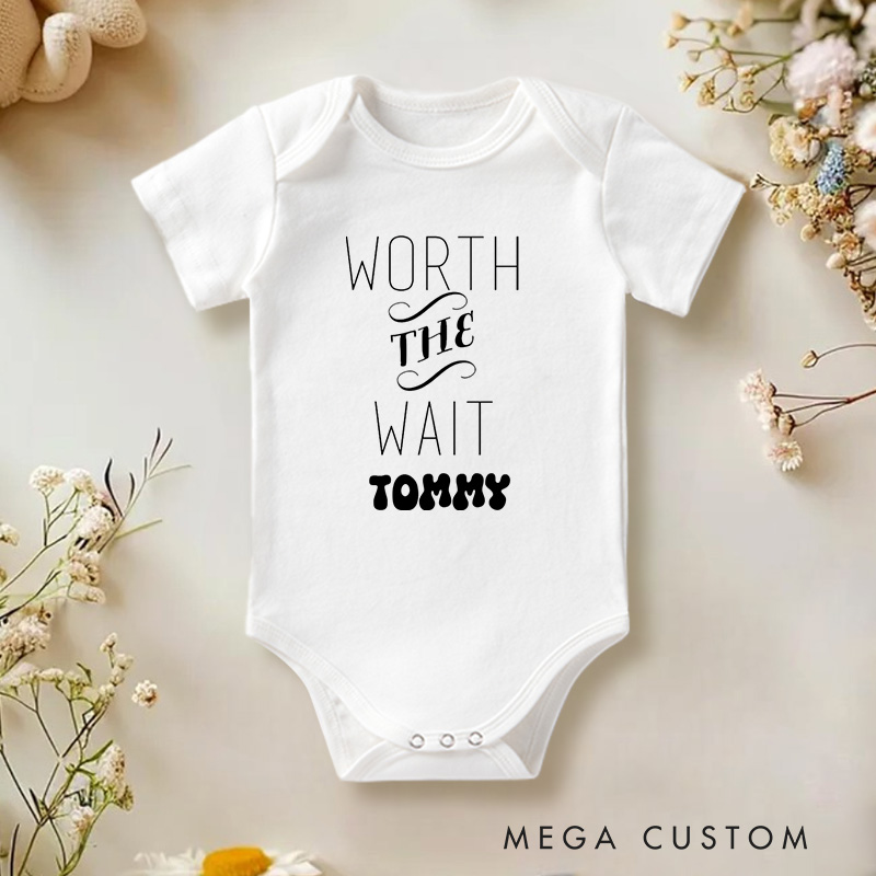 Personalized Worth the Wait Elegant Minimalist Design for Cherished Moments Baby Onesie