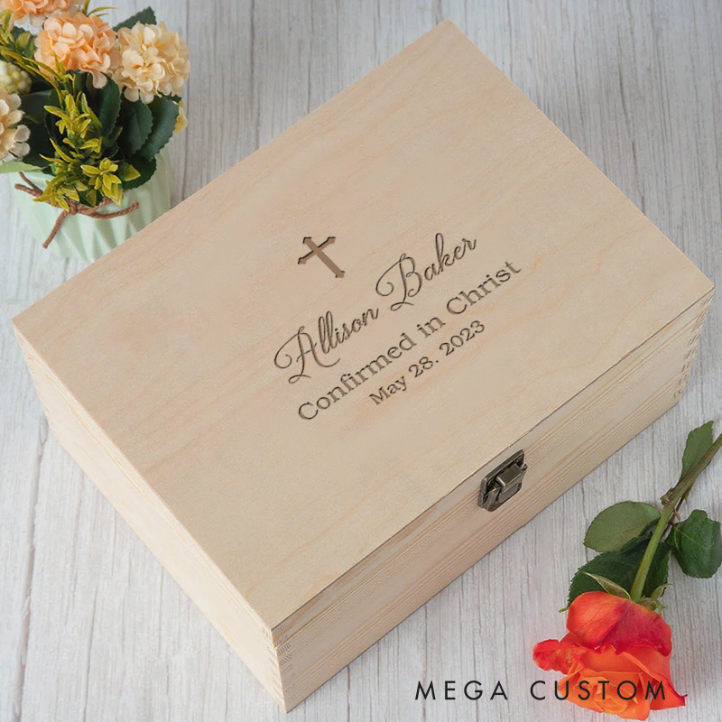Personalized Confirmed in Christ Wooden Keepsake Box with Name and Date Religious Gift Confirmation Gift