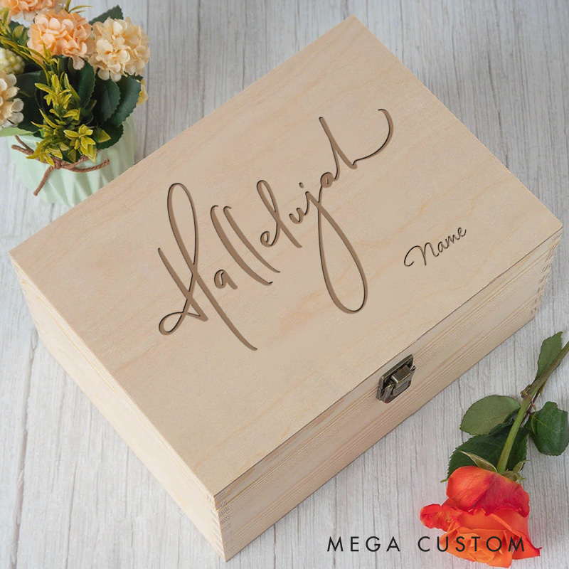 Personalized Hallelujah Wooden Keepsake Box with Name Religious Gift Christian Gift Faith Gift
