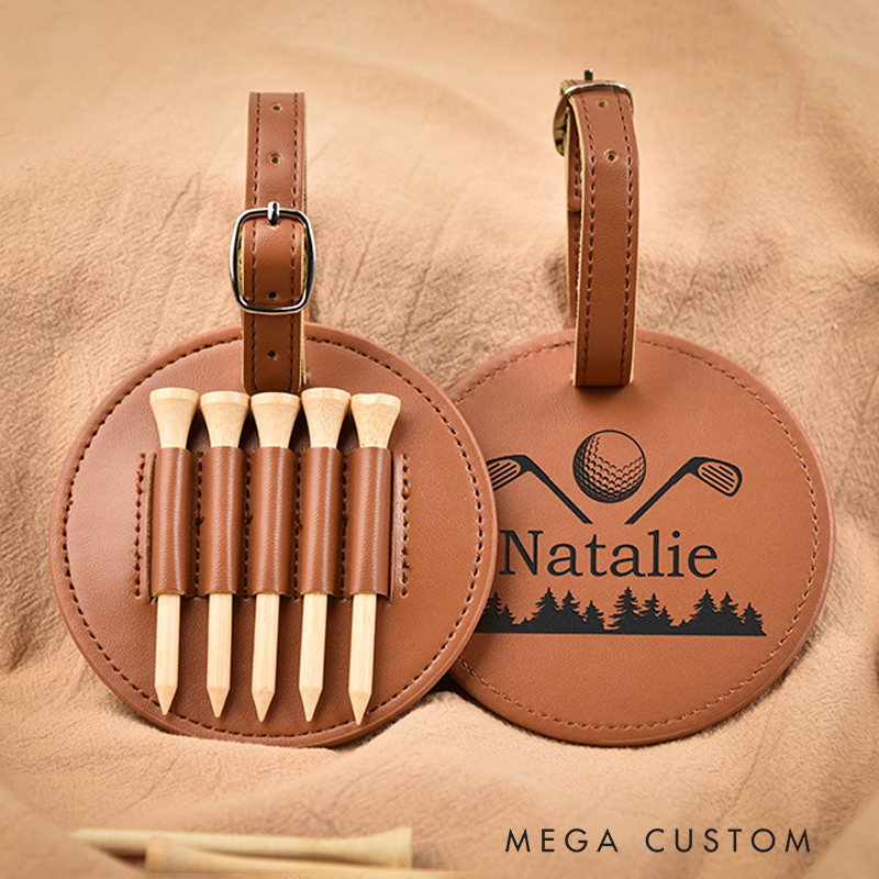 Personalized Leather Golf Bag Tag with Custom Name and Design  