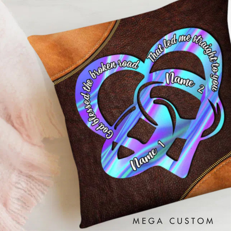 Personalized God Blessed the Broken Road Couple Ring Heart Throw Pillow Cover with Name Home Decor Religious Gift for Couple