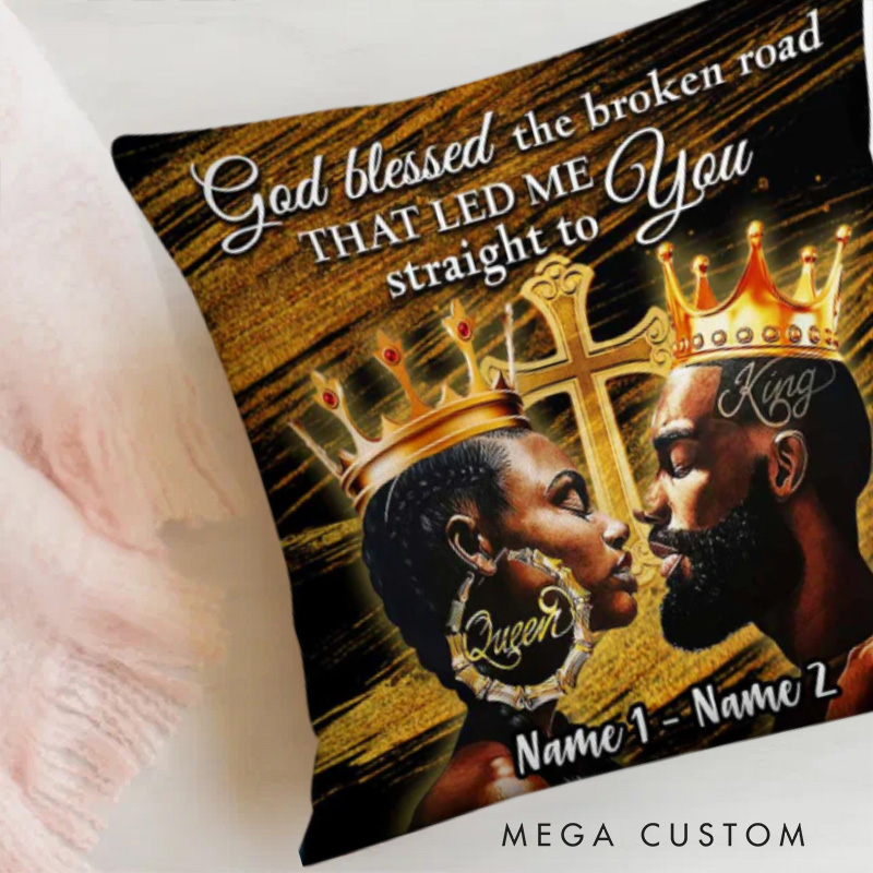 Personalized God Blessed the Broken Road Couple God Bless Throw Pillow Cover with Name Home Decor Religious Gift for Couple