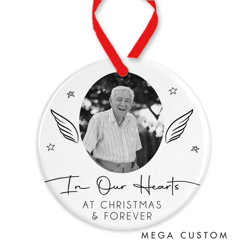 Personalized Photo Memorial Ornament Christmas Bauble In Our Heart Memory Ornament Angel Wings Keepsake 