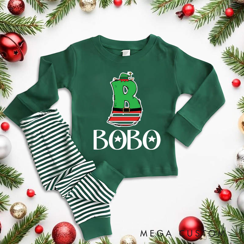 Personalized Green Initial Belt Festive Christmas Christmas Pajamas