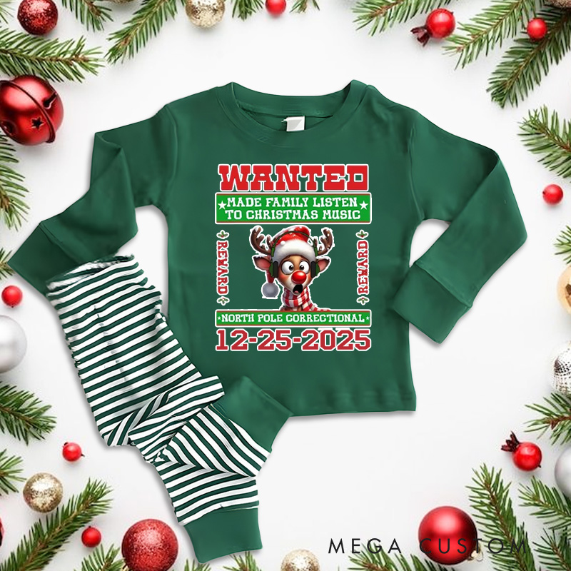 Personalized Wanted Christmas Music Reindeer Mugshot Funny Holiday Christmas Pajamas 