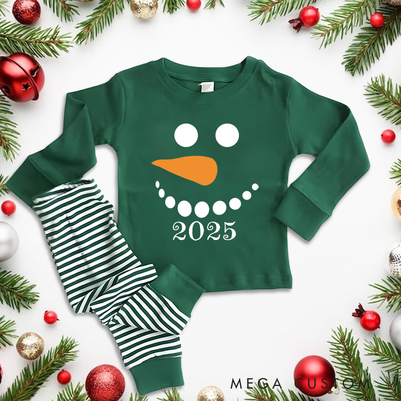 Personalized Snowman Face Carrot Nose Button Smile Christmas Pajamas