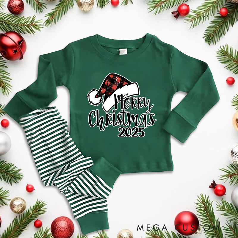 Personalized Merry Christmas with Buffalo Plaid Santa Hat Christmas Christmas Pajamas