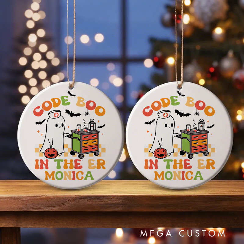 Personalized Nurse Halloween Ornament Code Boo in the ER Design Ornament 