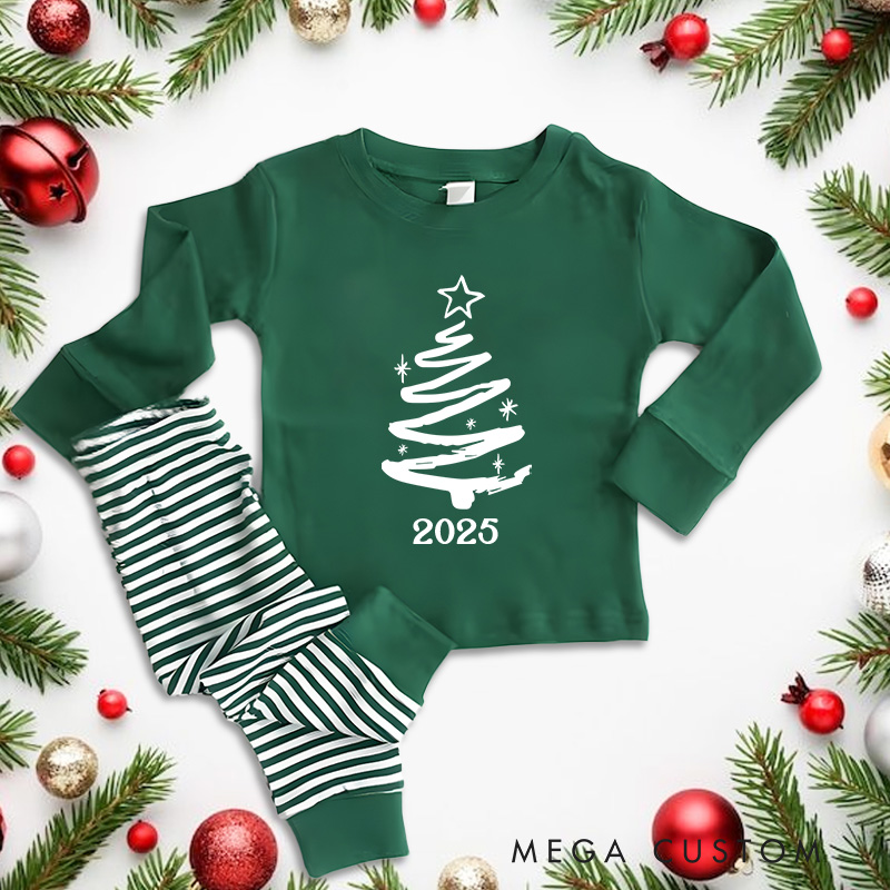 Personalized Minimalist Black and White Christmas Tree Christmas Pajamas