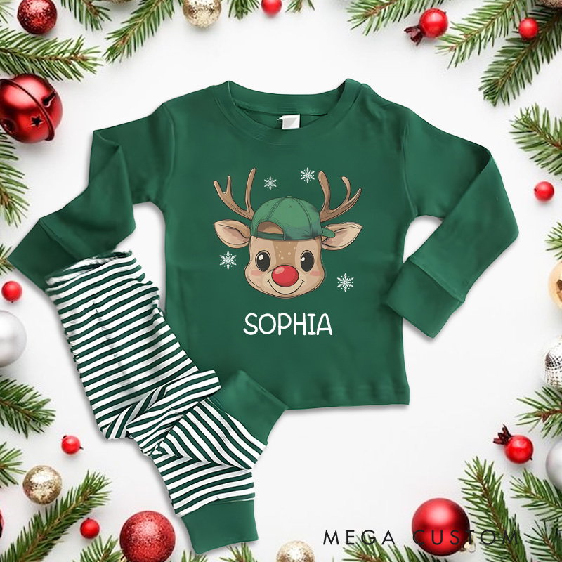 Personalized Reindeer Name Christmas Pajamas Cute Holiday Gift