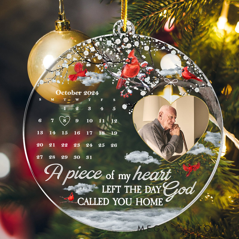 Personalized Photo Memorial Ornament A Piece Of My Heart Left The Day God Called You Home Sympathy Gift for Loss of Loved Ones