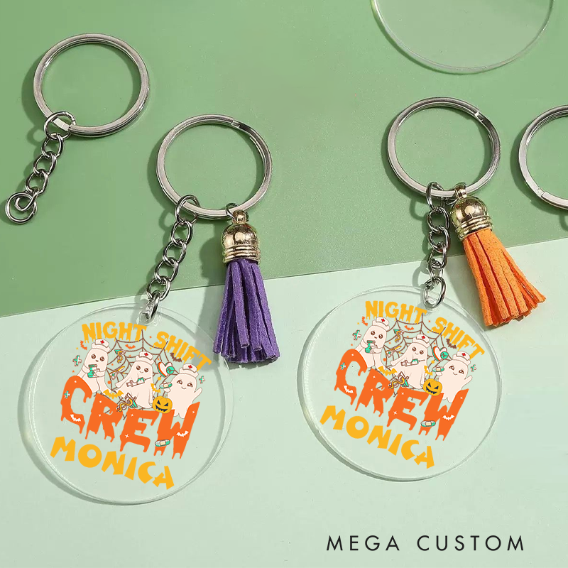 Personalized Acrylic Tassel Keychain for Nurse Customized Night Shift Crew Design Keychain Nurse Halloween Gift