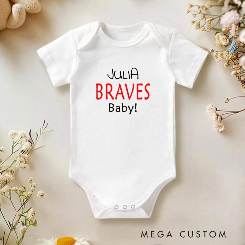 Personalized Braves Baby Simple and Cheerful Team Spirit Design for Little Fans Baby Onesie