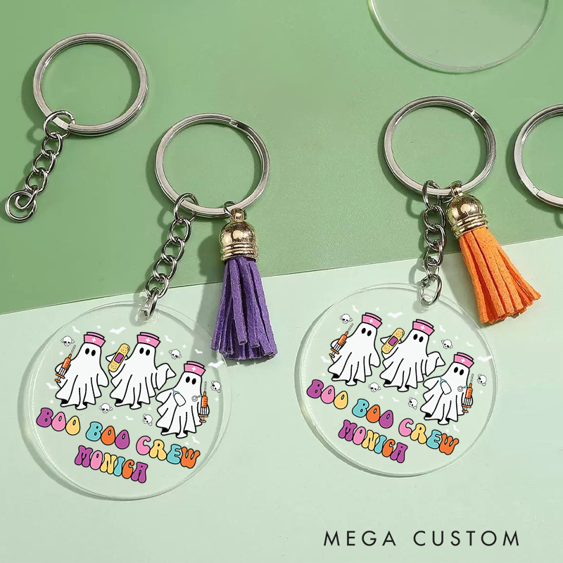 Personalized Acrylic Tassel Keychain for Nurse Customized Boo Boo Crew Halloween Ghost Nurse Design Keychain Nurse Halloween Gift