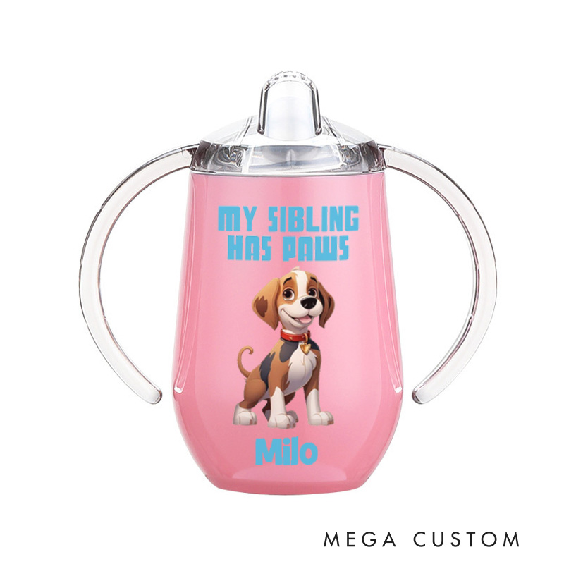 Personalized Pet Sibling Love with Cute Dog Illustration and Heartfelt Message for Baby Sippy Cup