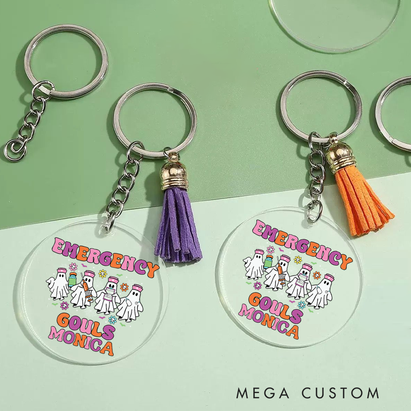 Personalized Acrylic Tassel Keychain for Nurse Customized Emergency Ghouls Halloween Nurse Design Keychain Nurse Halloween Gift