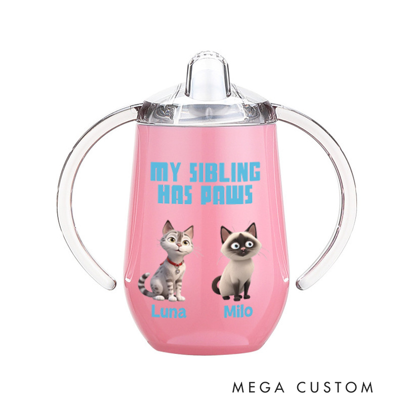 Personalized Pet Sibling Delight with Adorable Cat Illustrations and Playful Text for Baby Sippy Cup