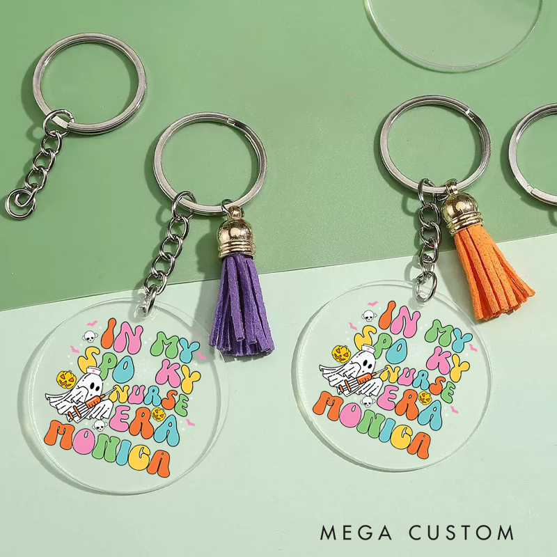 Personalized Acrylic Tassel Keychain for Nurse Customized In My Spooky Nurse Era Design Keychain Nurse Halloween Gift