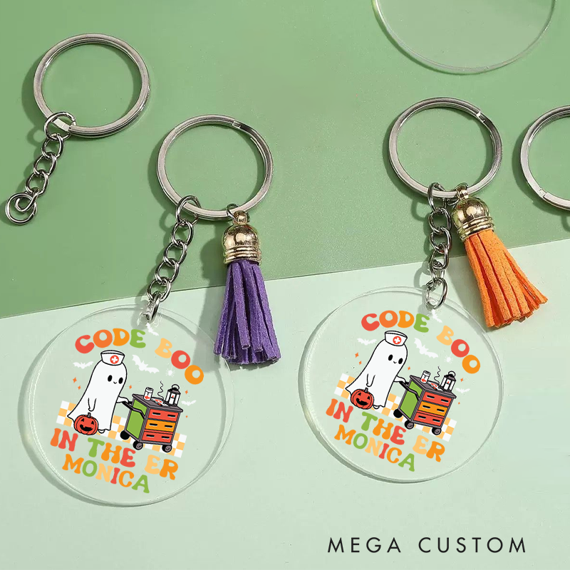 Personalized Acrylic Tassel Keychain for Nurse Customized Code Boo in the ER Design Keychain Nurse Halloween Gift