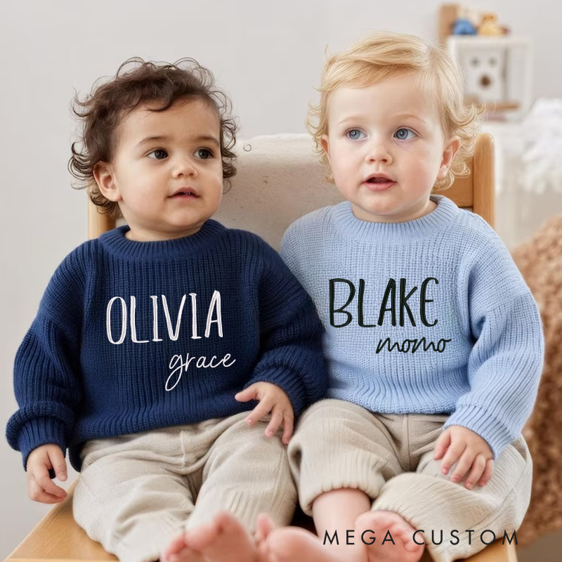 Personalized Name Sweater Embroidered Knitted Sweater Birthday Gift