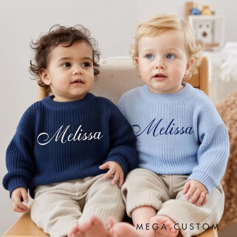 Personalized Name Sweater Hand Embroidered Knit for Boys and Girls