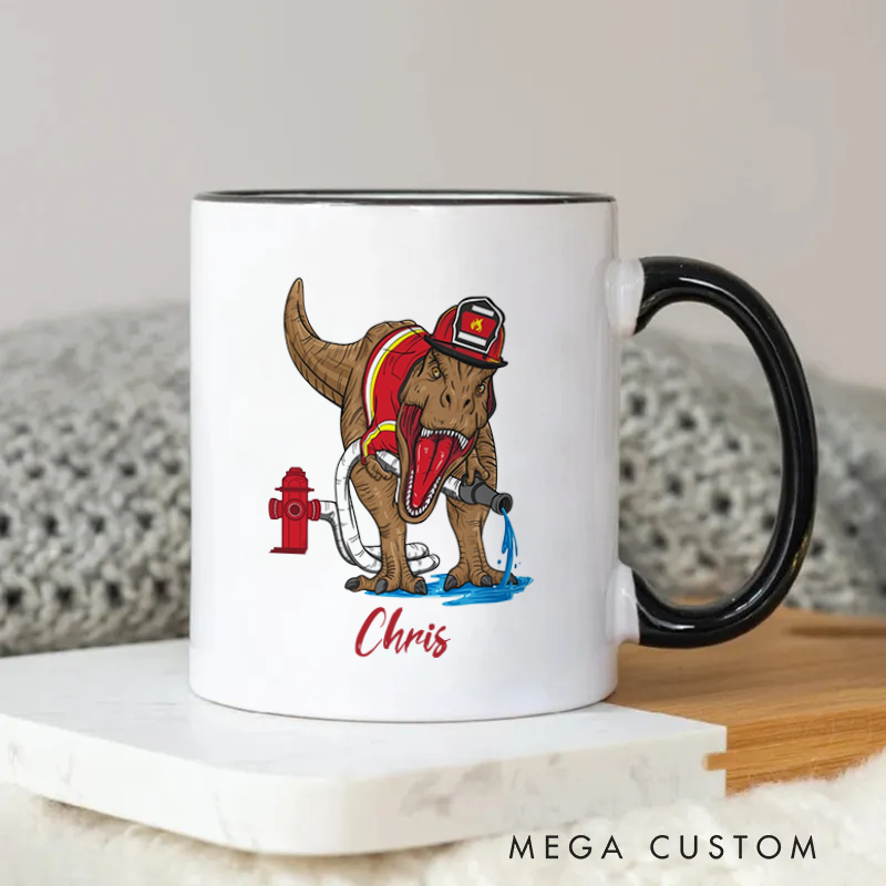 Firefighter Mug Cartoon Dinosaur Firefighter Themed Coffee Mug Gift for Colleagues and Friends