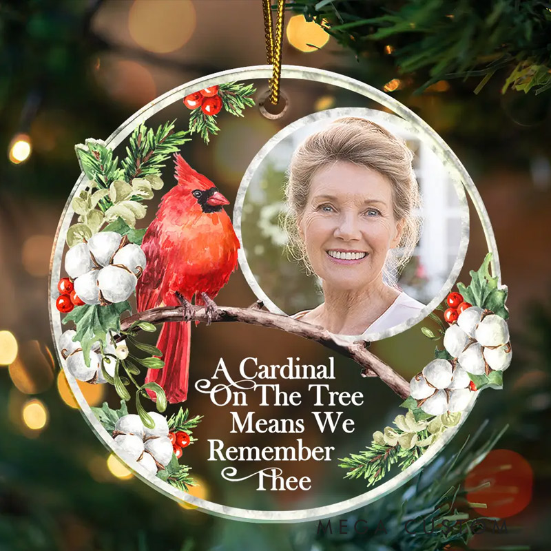 Personalized Photo Memorial A Cardinal On The Tree Custom Shaped Acrylic Christmas Ornament Cardinal Ornament