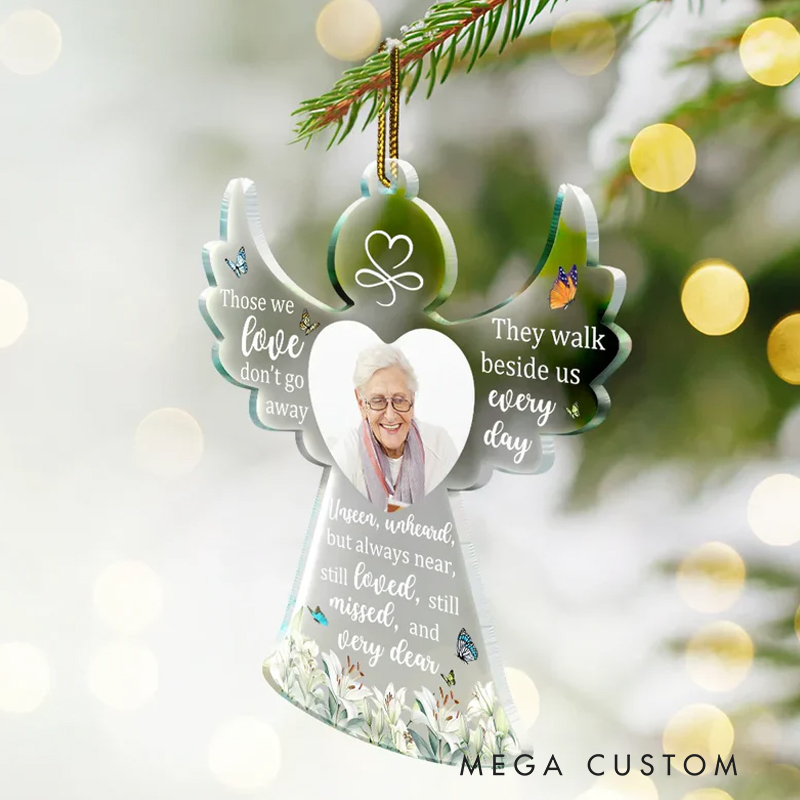 Personalized Photo Angel Ornament Those We Love Don't Go Away Memorial Gift Custom Shaped Acrylic Ornament