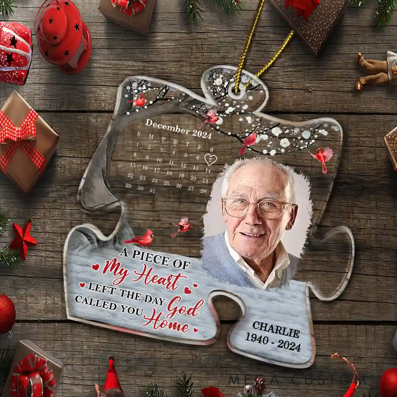 Personalized Memorial Photo Ornament The Day God Called You Home Calendar Custom Shaped Acrylic Christmas Ornament