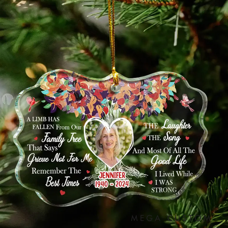 Personalized Memorial Photo Ornament  A Limb Has Fallen From Our Family Tree Custom Acrylic Ornament Christmas Keepsake