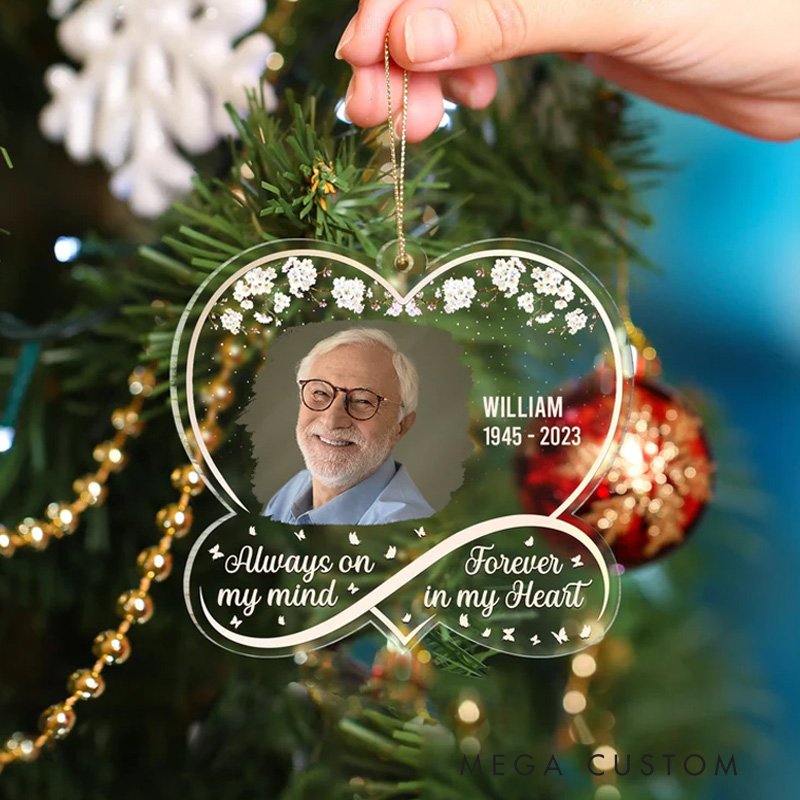 Personalized Memorial Photo Ornament Always On My Mind Memorial Gift Custom Shaped Acrylic Ornament