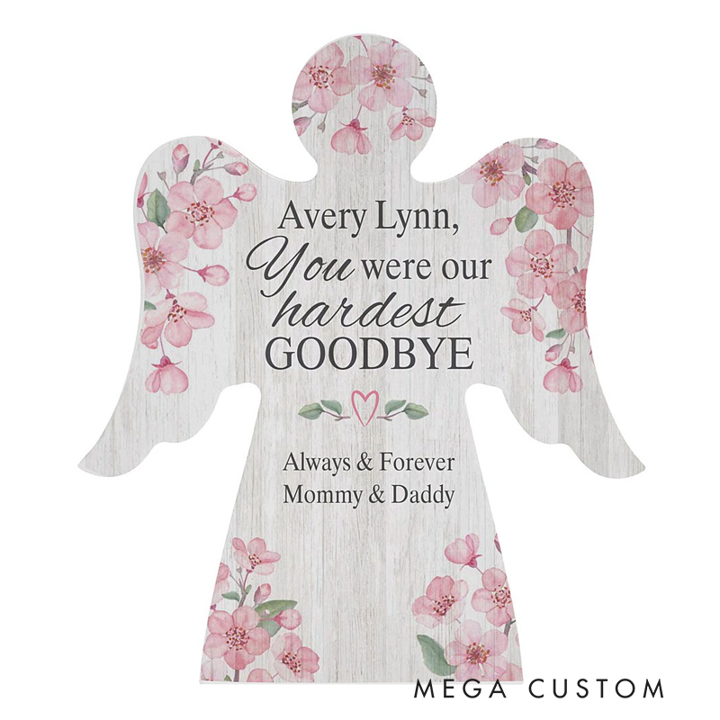 Personalized Angel Shaped Sign Memorial Ornament The Hardest Goodbye Wood Angel Ornament Sympathy Gift