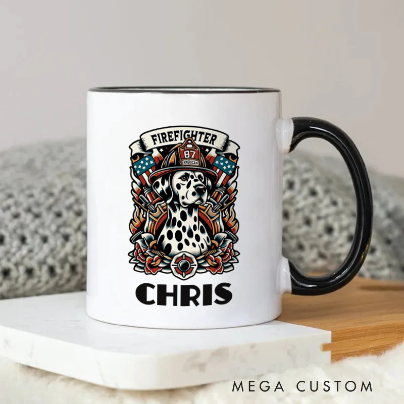 Personalized Firefighter Mug Dalmatian Firefighter Themed Coffee Mug Gift for Firefighter Enthusiasts