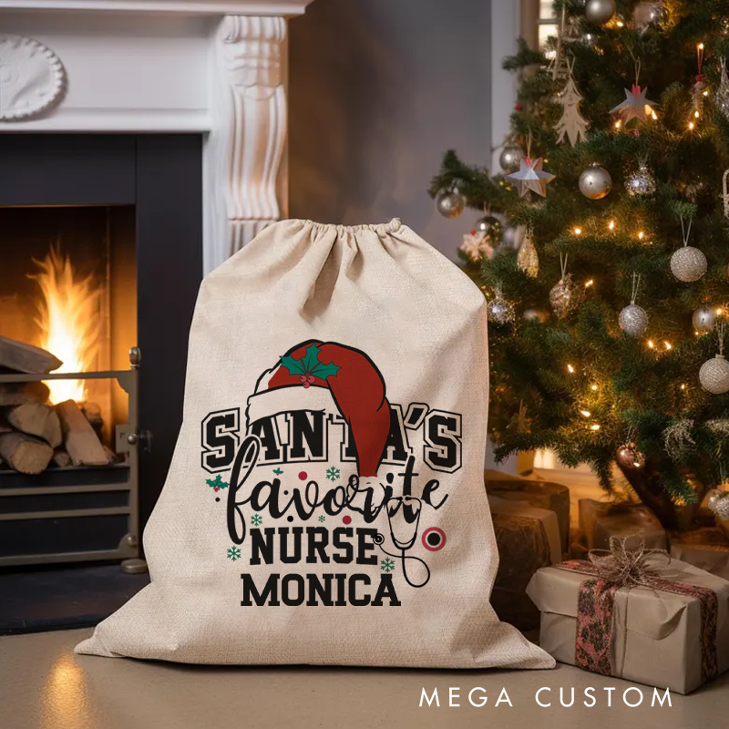 Personalised Christmas Santa Sack for Nurse Custom Santa's Favorite Nurse Design Sack Christmas Gifts Sack Xmas Gift