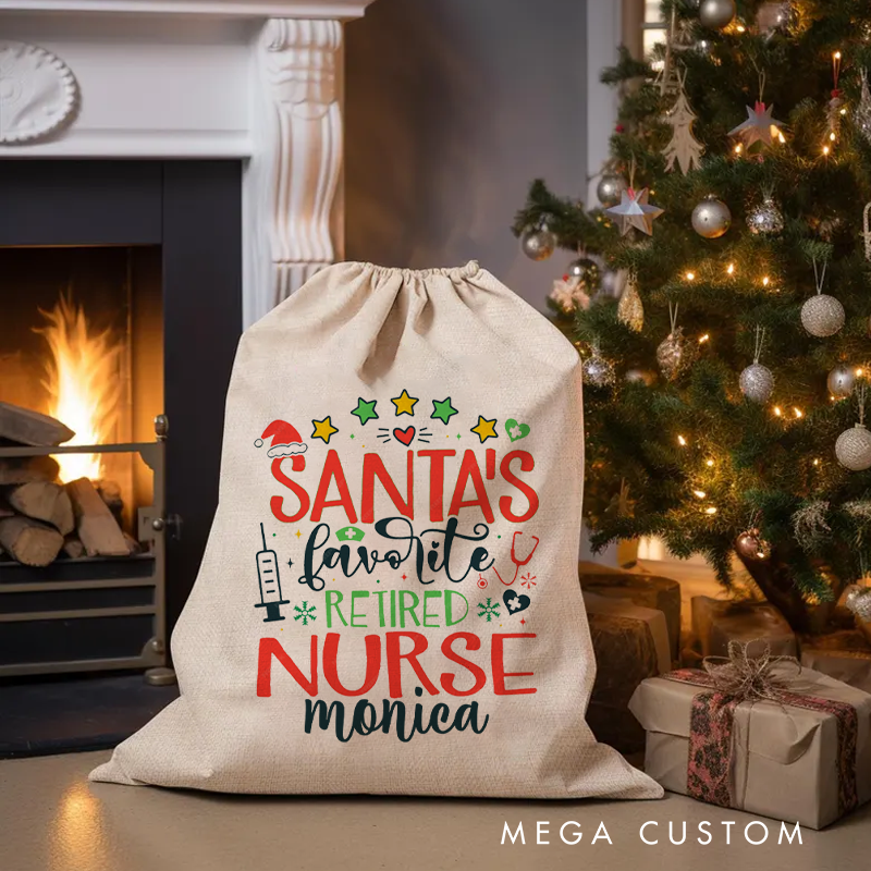 Personalised Christmas Santa Sack for Nurse Santa's Favorite Retired Nurse Design Sack Christmas Gift
