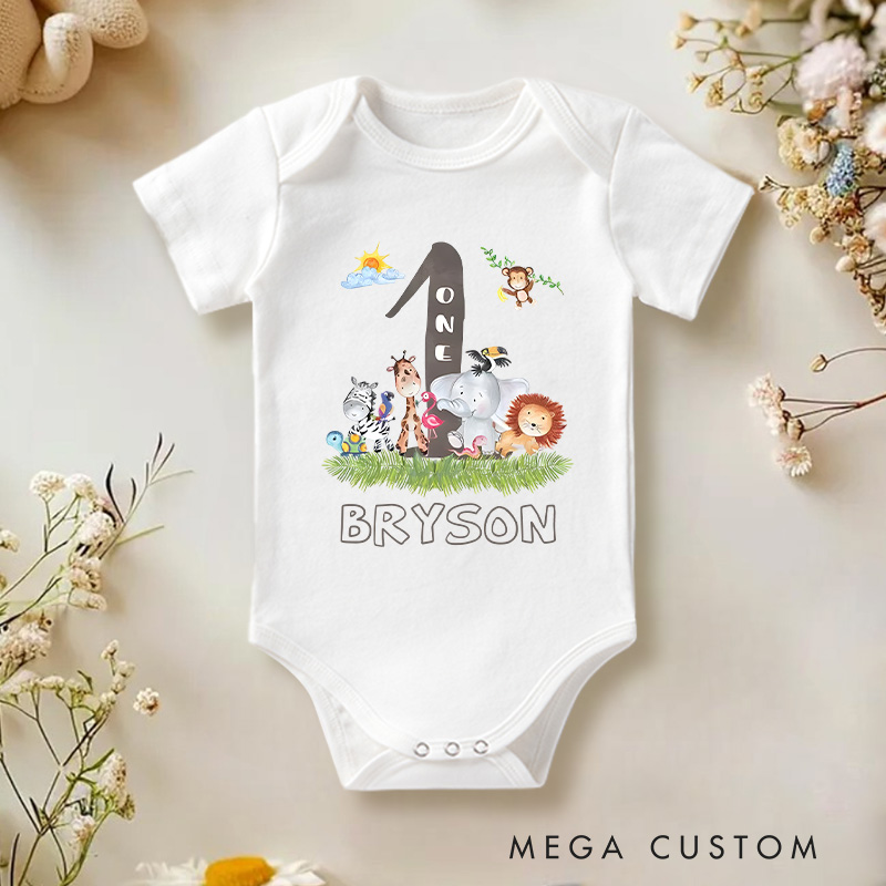 Personalized First Birthday Animals Baby Onesie Baby Gift